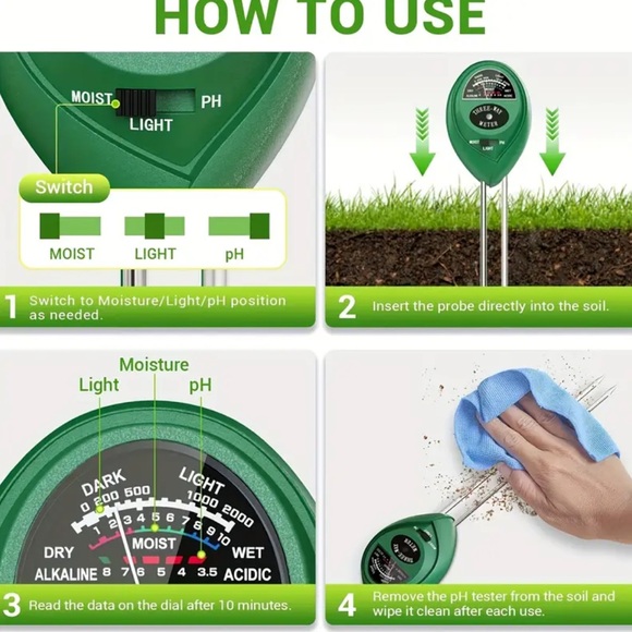 Garden, Soil Tester, NEW, 3 in 1 Soil Tester, Plant Care - Picture 7 of 8